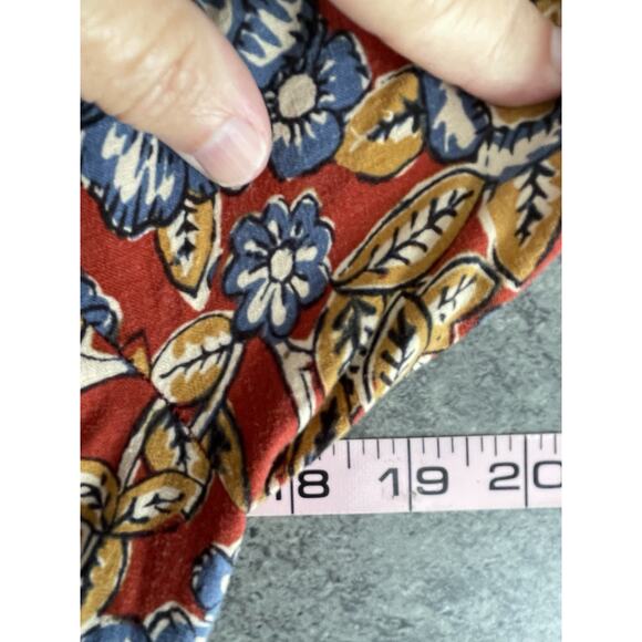 Faherty Boho Linen Dress Size XS Puff Sleeve Midi Belted Red Cottage Peasant - Picture 14 of 16